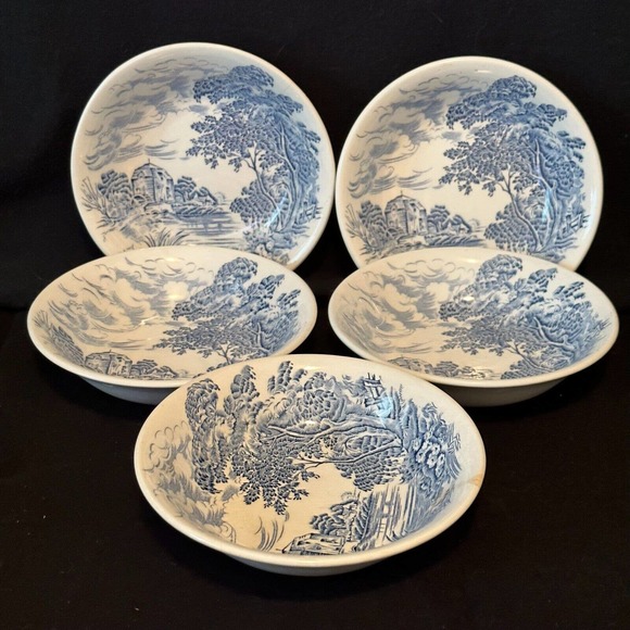 WEDGWOOD "Countryside Blue" Fruit/Dessert (Sauce) Bowl Set of 5 *PHOTOS - Picture 1 of 8